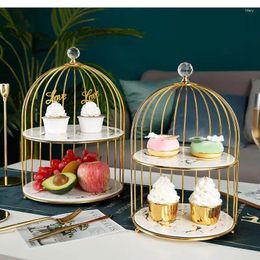 Plates Ceramic Double Dessert Tray Creative Marble Cake Pan Table Decoration Display Stand Afternoon Tea Fruit Plate