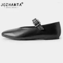 Casual Shoes JOZHAMTA Size 34-40 Genuine Leather Women Ballet Flats Comfy Low Heels Pumps Ins Silver 2024 Spring Strap Dress