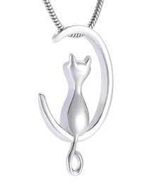 IJD10014 Moon Cat Stainless Stee Cremation Jewellery For Pet Memorial Urns Necklace Hold Ashes Keepsake Locket Jewelry7660279