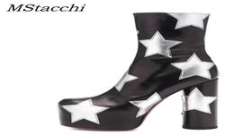 MStacchi Platform Ankle Boots For Women Luxury Print Star Really Leather High Heels Shoes Woman Round Heels Botines Mujer 2011052294069