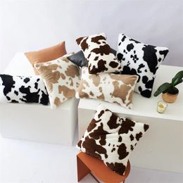 Pillow Double-sided Cow Flower Plush Pillowcase Warm Winter Sofa Decor Living Room Bed Cover 30x50cm Lumbar Pillowcovers