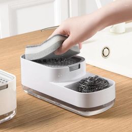 Liquid Soap Dispenser Kitchen Dish Pump 2In1 Countertop Press-type Container Sponge Holder Cleaning Tool Household