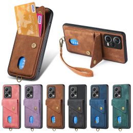 Cards Solt Wallet Leather Case for Xiaomi Redmi Note 12 Pro Plus 11S 11 13 POCO X5 X4 12T X3 NFC Hand Strap Bag Pocket Cover