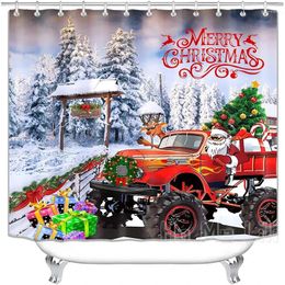 Shower Curtains Red Vintage Truck Christmas Tree Curtain By Ho Me Lili For Bathroom Santa Claus Reindeer Snowman