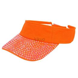 Visors Ball Caps Shiny Rhinestone Neon Orange Sun Visor Cap for Women Summer Swimming Party Dance Team Visors Fluorescent Yellow Pink White Black 240412