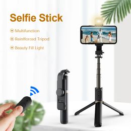 Sticks FANGTUOSI 2022 New Wireless Selfie Stick Bluetooth Foldable Tripod With Bluetooth shutter Fill Light Aluminum Alloy Selfie Stck