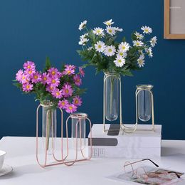 Vases 1Pc Nordic Geometric Iron Glass Vase Tube Flower Arrangement Hydroponic Plant Terrarium Desktop Ornaments