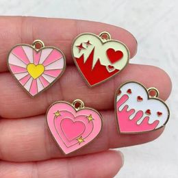 Charms 10Pcs/Lot Colorful Alloy Heart Cute Love Pendant For DIY Bracelet Necklaces Jewelry Making Accessories