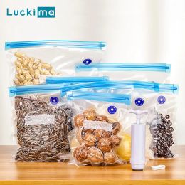 Machine Vacuum Food Storage Zipper Bags Reusable Bpafree Sous Vide Bags with Vacuum Hand Pump Fruit Meat Nut Vacuum Sealer Saver Bag