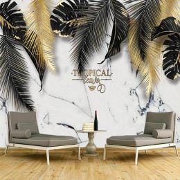 Custom 3D Wallpaper Tropical Plant Golden Leaves Photo Murals Background Home Decor For Living Room Bedroom Wall Painting Fresco