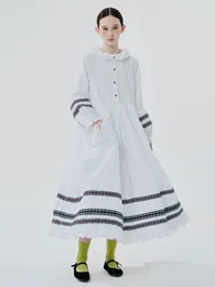 Casual Dresses Imakokoni 2024 Spring Pure Cotton White Lace Collar Long Temperament Dress 244530