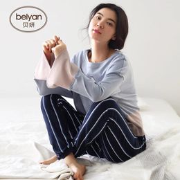 Home Clothing Ladies' Pyjamas Korean Version Loose Women Long Sleeved Furnishing Fashion Can Be Worn Outside Cotton Suit.