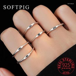 Cluster Rings SOFTPIG Real 925 Sterling Silver Five Elements Of Gold Wood Water Fire Soil Adjustable Ring For Women Hieroglyph Fine Jewelry