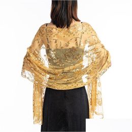 Sarongs Women Evening Dress Wedding Shawl Sequined Shrug Wraps Solid Party Scarf Tassel Bridal Bolero Cape Mariage 230526 Drop Deliv Dhthv