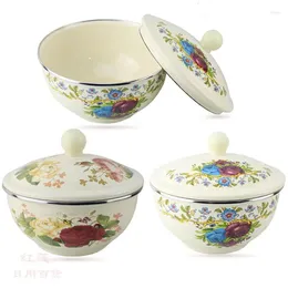 Bowls Enamel Basin Soup Fruit Basin. With Cover Binding And Freckle Removing.