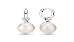 Fine jewelry Authentic 925 Sterling Silver Earrings Fit Charm Freshwater Cultured Baroque Pearl Hoop Love Earring Engagement DIY Wedding9978926