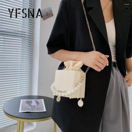 Shoulder Bags Women's Bag Chains Pearl Mini For Women Beaded Small Square Crossbody Drawstring Designer Handbag Shopper