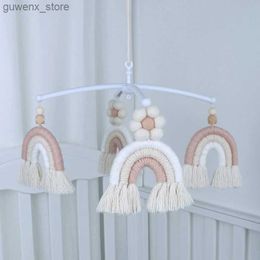 Mobiles# Handmade Rainbow Tapestry Baby Rattle Toys Nordic Style Baby Crib Mobile Rattle Musical Rattles Kids Girls Bedroom Hanging Decor Y240412