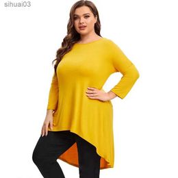 Women's T-Shirt Plus Size Long Sleeve Elegant Spring Autumn Tunic Blouse Women Long Hi Low Fit Flare Swing Tops Large Size Loose T Shirt 7XL 8XLL2403