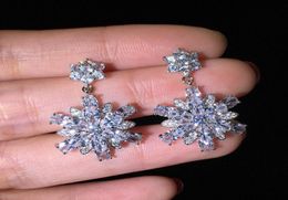 S925 sterling silver flower sweet stud earrings for women shining crystal cz zircon simple charm ear rings party jewelry2287812