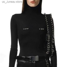 Women's T-Shirt Gtpdpllt Going Out Tops Y2k Strtwear Hardware Turtleneck T-Shirts Long Slve Ts Sexy Black T Shirt For Women Fall 2023 1 T240415