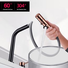 Rose Gold Black Kitchen Lifting Faucet Hot & Cold Water Filter Water Three-in-one Independent Switch Pull Out Kitchen Faucets