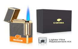 Cigar Lighter Torch Jet Flame Refillable Butane Gas Flintstones Lighter with Cigar Punch Cigar Accessories for Gift Box7456583