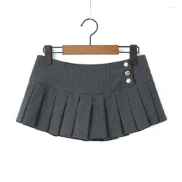 Skirts YENKYE Summer 2024 Women Sexy Low Waist Pinstripe Mini Pleated Side Button Y2K