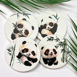 Set of 4 Drink Coasters with Coaster Holder, Round Cute Ceramic Coasters