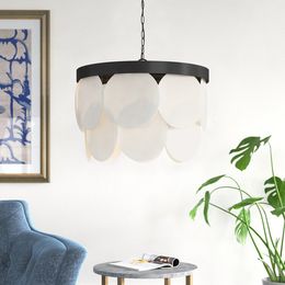 Modern Glass Pendant Light 30 Inch Black Farmhouse Pendant Light for Dining Room Round Light Fixture with White Frosted Glass Shade