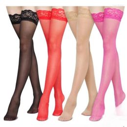 Women Socks Summer Fun Adult Thigh Sexy Transparent Lace Long Tube Silk Europe And America Style Black Red Skin