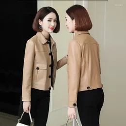 Women's Leather Genuine Jacket Short Korean Version Slim Fit Sheep Motorcycle Suit Small