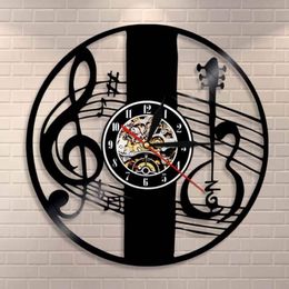 Wall Clocks Treble Clef Music Note Art Clock Musical Instrument Violin Key Record Classical Home Decor Gift244a