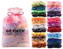 60pc Velvet Scrunchies Women Elastic Hair Rope Ties Ponytail Hair Holder Bands Rubber Band Women Girls Ties Rope Acces5765306