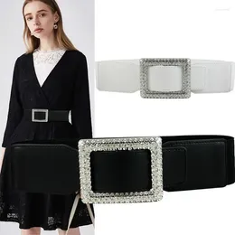 Belts 2024 Arrival Ladies Fashion Diamond Square Buckle Elastic Waist Belt Dress Access Leather Women Matching