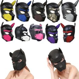 Padded Latex Rubber Role Play Dog Mask Puppy Cosplay Full Head Ears 10 Colors1234D