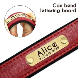 Customised Leather ID Nameplate Dog Collar Adjustable Soft Padded Dogs Collars Free Engraving Name for Small Medium Large Dogs