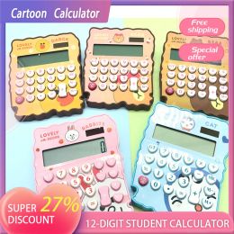 Calculators Kawaii Cartoon Creative Solar Student Calculator 12digit Mini Calculator Irregular Shape Financial Office Calculation Cashier