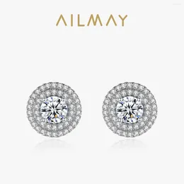 Stud Earrings Ailmay Classic Luxury Wedding Genuine 925 Sterling Silver Cubic Zirconia For Women Girls Anti-allergy Fine Jewellery