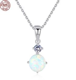 Exquisite Sterling Silver 925 Round Opal Pendant Necklace for Women Cut Chain Necklaces Fashion Jewellery3281223