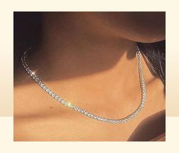 High Quality Cz Cubic Zirconia Choker Necklace Women 2Mm m 5Mm Sier 18K Gold Plated Thin Diamond Chain Tennis Necklace21018900599