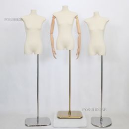 Female Fabric Cover Upper Body Mannequin for Clothing Store Window Wedding Display Adjustable Rack Metal Base Model Stand R