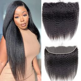 Kinky Straight Lace Closure Frontal Only 13x4 4x4 Ear to Ear Human Hair Yaki Straight HD Transparent Lace Front Closure Only