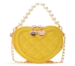 Llittle Girl Fashion Bag Purse Heartshaped Pearl PU Messenger Geometric Shape Cute Princess Travel Accessories4457526