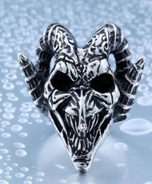 Men039039s Jewellery Stainless Steel Vintage Biker Skull Ring Classics Gothic Wicked Goat Head Devil Punk Rock Band Silver 5462107