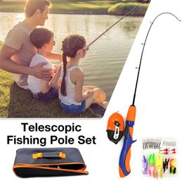 Kids Telescopic Fishing Pole Set Portable Lightweight Grip Fishing Rod Kit With Spinning Reel For Child Beginners Fish Equipment