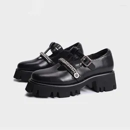 Casual Shoes Ins Chain Belt Buckle Mary Janes Woman Flats Thick Soled Chunky Heels Loafers Real Cow Leather Oxfords Women Platform 2024