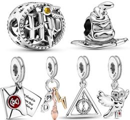 100% 925 sterling silver hedwig owl charm deathly hallows dangle beads fit original bracelet woman jewelry pendant1426259