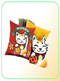 Chinese New Year Lucky Cat Dollar Cat Throw Pillow Case Cover Velvet Money Cushion Cover 45X45cm Home Decoration Zip Open 2104019272567