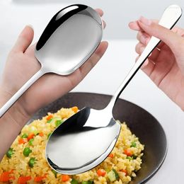 Spoons 2/1Pcs Stainless Steel Spoon Thickened Long Handle Soup Large Round Scoop For Dessert Pot Household Kitchen Tableware